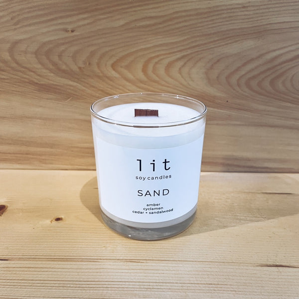Lit Soy Candles Sand